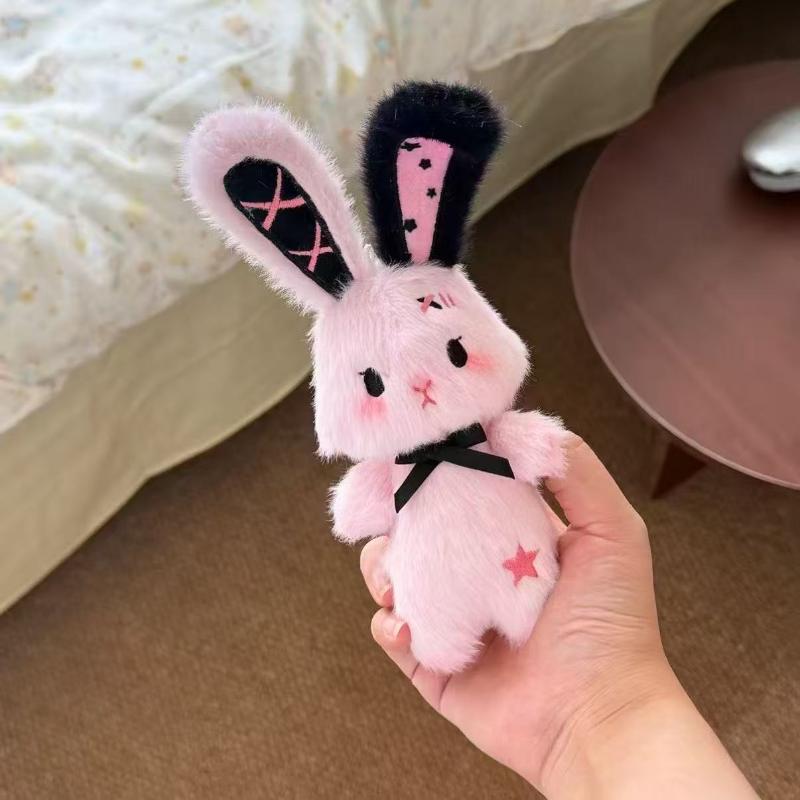 Cute Soft Fluffy Plush Rabbit Keychain With Lovely Bow Decor For Backpack Charms Girls Birthday Gifts