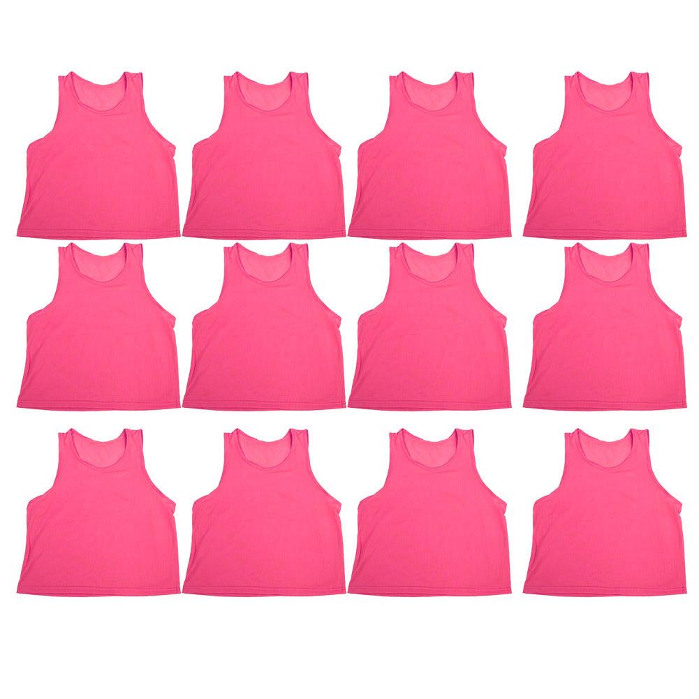 12Pcs Large Mesh Breathable Children Football Training Exercise Vest Rose Red Free Size