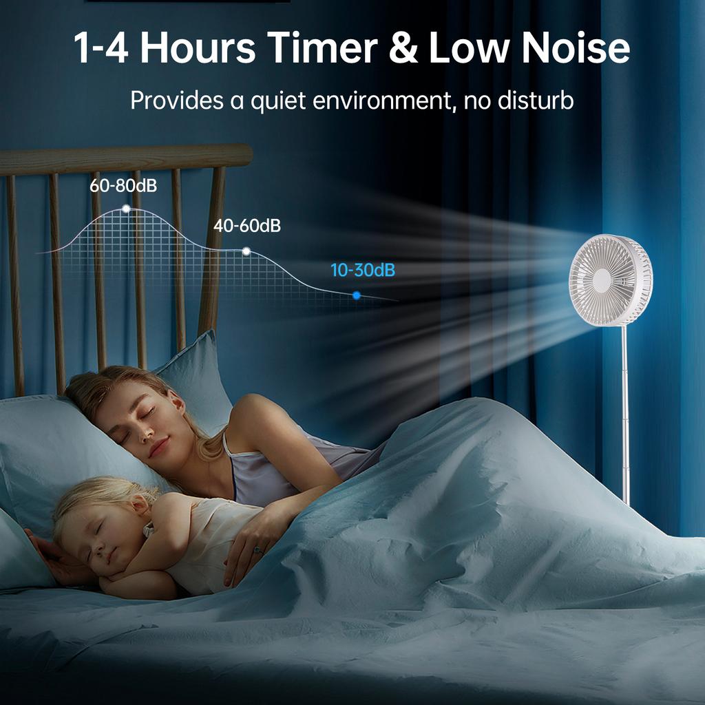 Portable Standing Fan Foldable Oscillation Telescopic Floor Fan Support 4 Wind Speed Timer 180 degrees  Back Rotate Fan