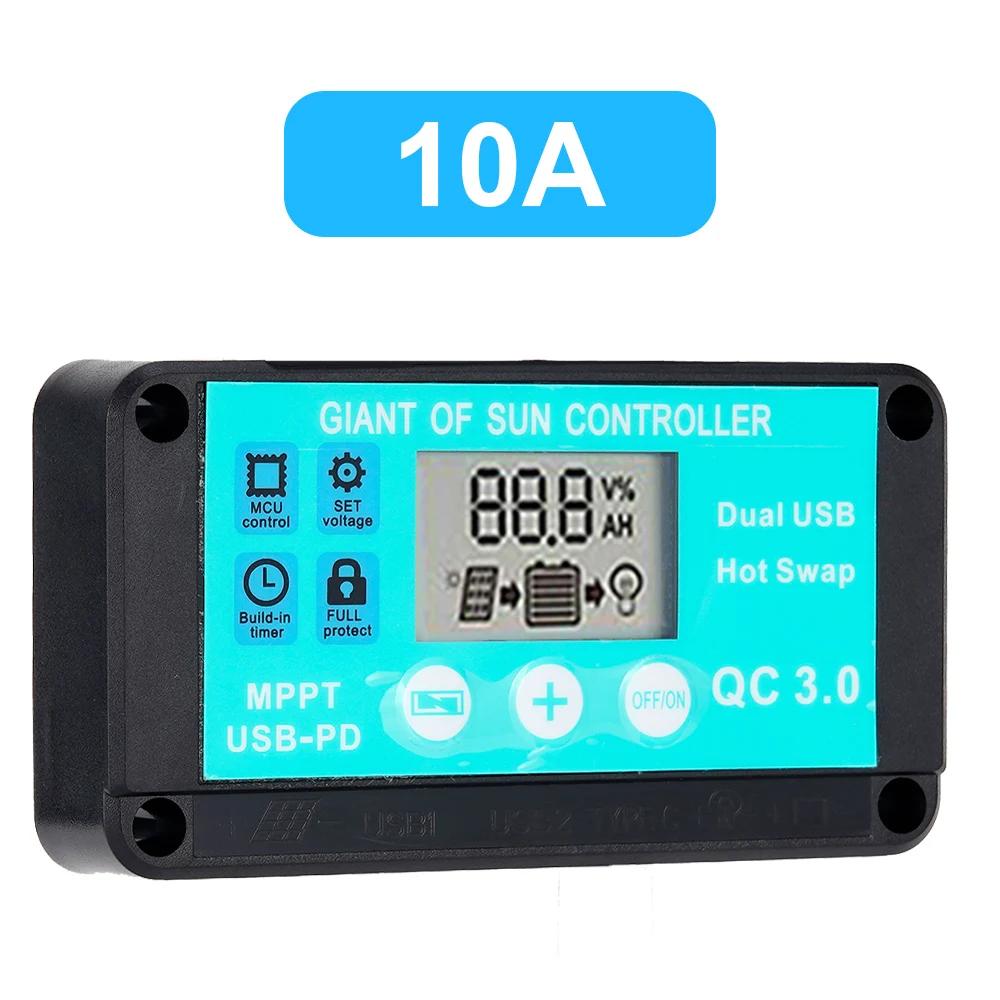 MPPT solární regulátor nabíjení 10A 12V/24V s vícenásobnou ochranou, regulátor solárních panelů s LCD displejem, rychlé nabíjení 3.0, nabíječka baterií