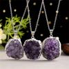 Natural Amethyst Necklace With Silver Plated Edges For Boho Style Jewelry Gift