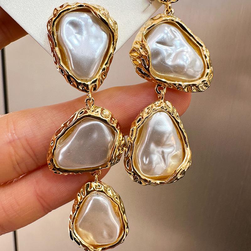 Übertriebene Lange Quasten Imitation Perlen Ohrringe für Damen Mode Geometrische Wassertropfen Ohrringe Luxuriöser Damenschmuck Geschenk