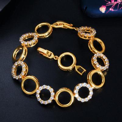 WWJ Funkelnder Kreis Gelbgoldfarbener Zirkonia-Tennis-Gliederarmband-Armreif