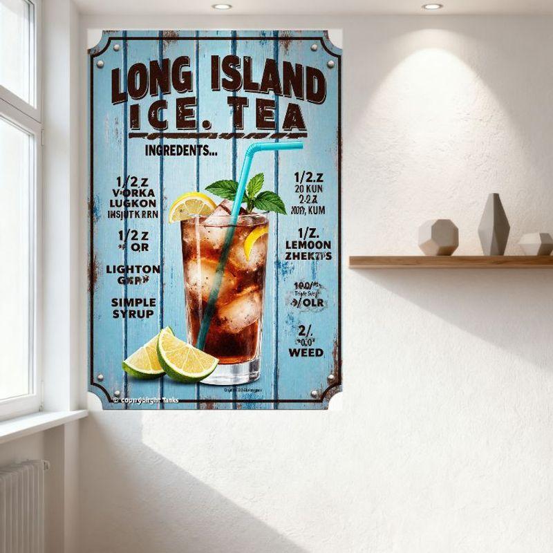 Vintage Metal Tin Sign LONG ISLAND ICE TEA Recipe Wall Decor for Bar Restaurant Man Cave Home Kitchen Art Decoration