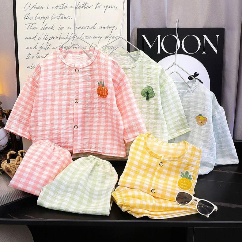 Children's Sleepwear Top Pants Spring and Autumn Two-piece Set for Boys and Girls Cloud Summer Cardigan Cartoon Home Suit Set