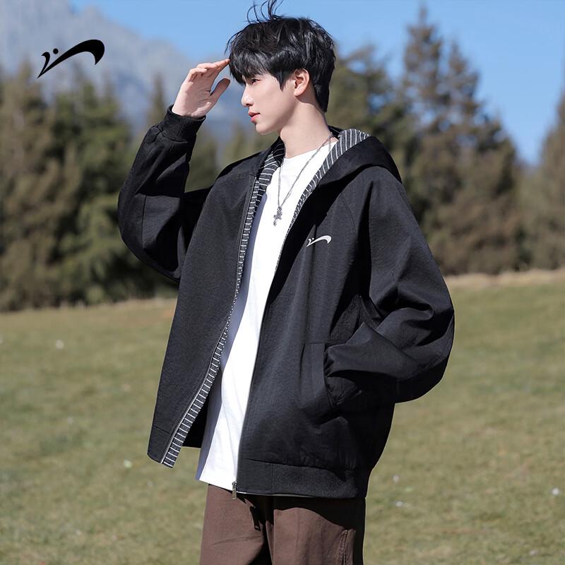 Guirenniao Men s Striped Hooded Bomber Jacket S