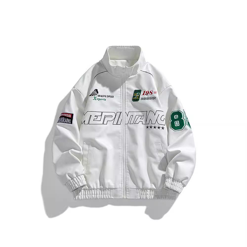 Leather jacket men's new autumn stand-up collar locomotive suit PU leather jacket trendy Hong Kong style embroidery American casual