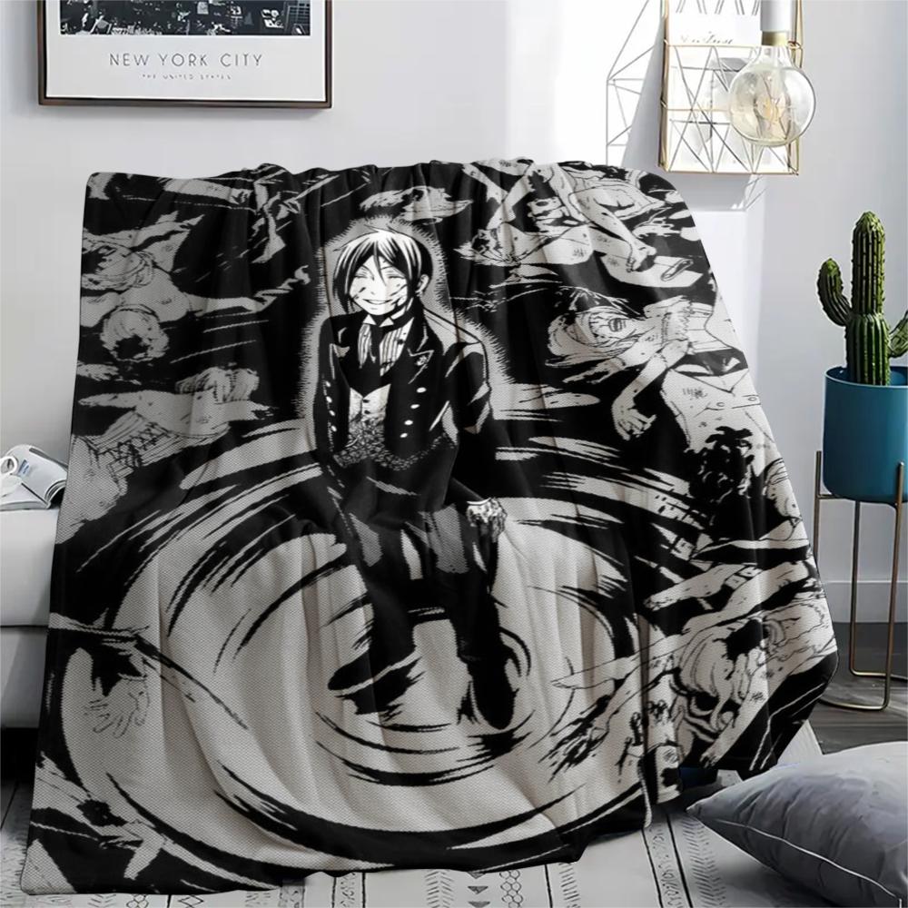 Flanelová deka s potiskem Black Butler, Vysoce kvalitní, Pohodlná pro všechna roční období, Domácí dekorace, Teplo a pohodlí, Perfektní pro vánoční dárky07