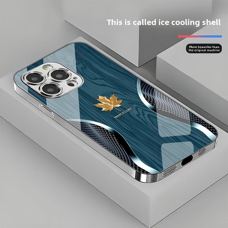 Gold Maple Leaf Wood Grain Curve Pattern Phone Case For iPhone 17 16 15 14 13 12 11 Pro Max Plus 16E 17 Air Tempered Glass Cover