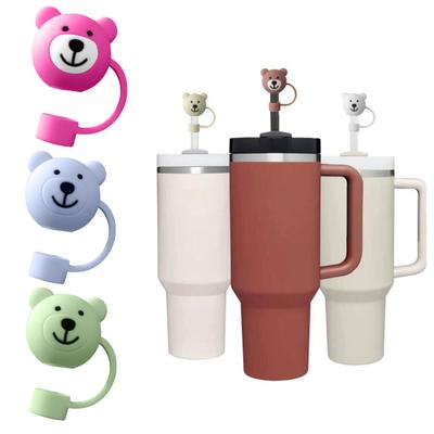 Saman Kapak Karikatür Ayı Şeklinde Silikon Hasır Kapak Yeniden Kullanılabilir Toz geçirmez Saman Fişi Ev Partisi Dekorasyonu için