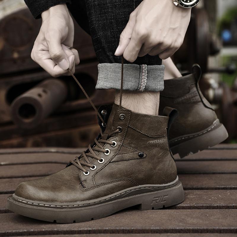 New Retro Men's Genuine Leather Work Boot  Fashionable High-Top Laced Walking Boot Outdoor Durable  Comfortable And Casual Boots