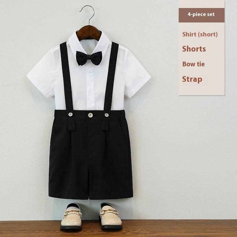 Dětský narozeninový smokingový oblek Letní britský styl Chlapecký svatební oblek Set Bílý Elegantní Dětské sborové vystoupení Formální oblečení 6 8 L