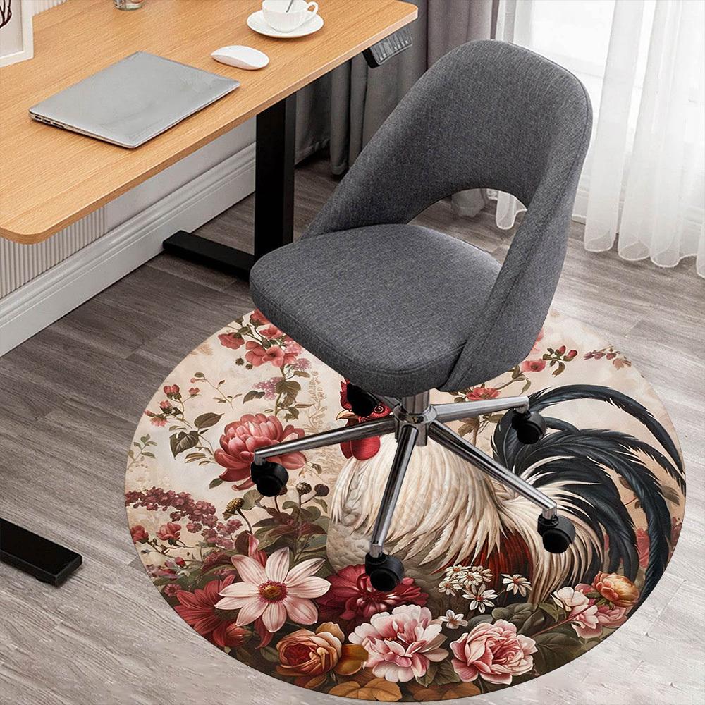 1PC rooster flowers Office Round Area Rug, Under Office Chairs Bedroom Living Room Home Decor, Carpet for Office -1110030