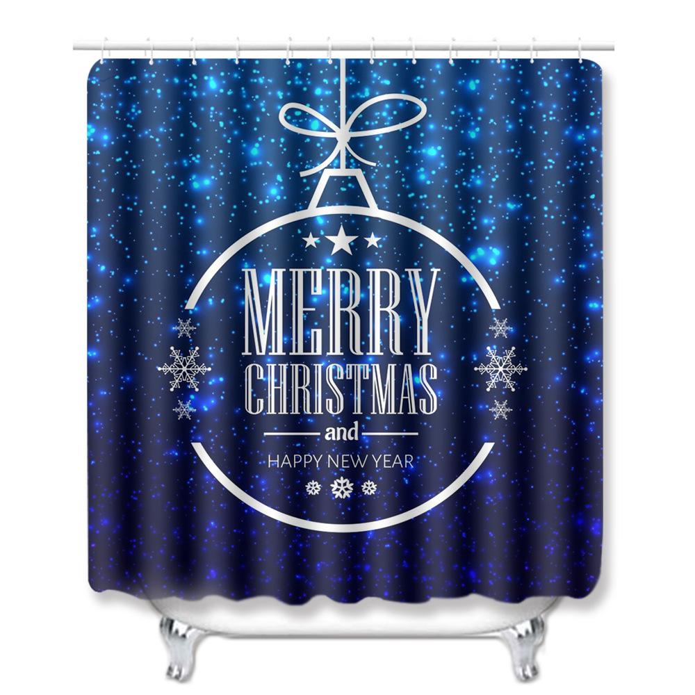 Christmas Waterproof Shower Curtain Floor Mat Four-Piece Set, Bathroom Water-Absorbing Non-Slip Door Mat, Shower Room Water-Absorbing Carpet
