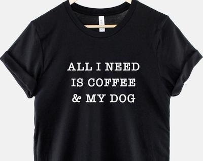 Dog Mom T-Shirt: Coffee & My Dog Graphic Tee, Soft Cotton Blend Casual Wear