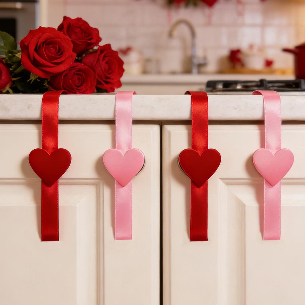 Love-themed Display Ribbon Home Decor Holiday Cabinet Arrangement Love Ribbons Valentine's Day Decorations.