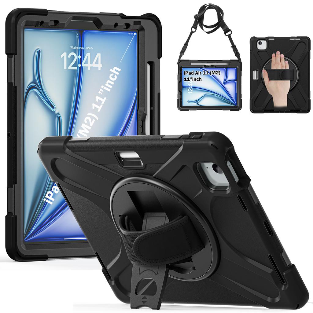 360 Rotating Stand Case Universal for IPad Air 11 2026 M4 2025 M3 2024 M2 Pro 11 2018-2022 Air 4 5 Hybrid Cover Shoulder Strap