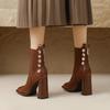 Vintage Women Chelsea Boots Fashion Elegant Square Toe Shoes Autumn Winter Thick High Heel Women's Short Booties