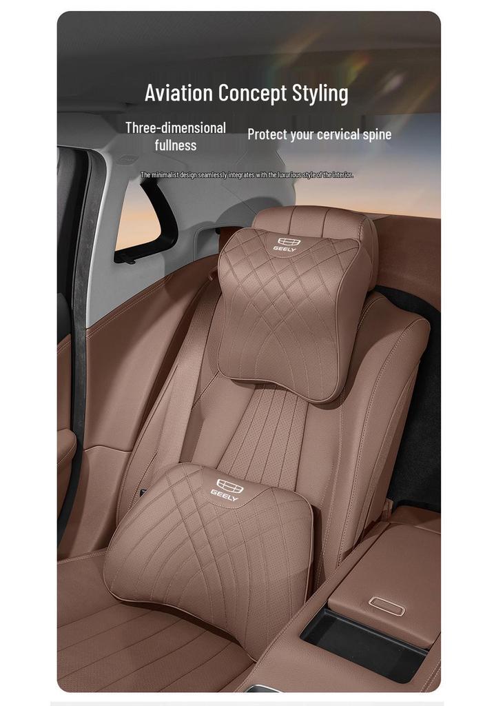 Geely Car Headrest & Lumbar Support Set for Xingyue L, Xingrui, Boyue L, Emgrand, Binyue, ICON