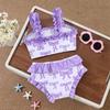 2Pcs Girls Bow Print Ruffle Bikini Set Kids Swimwear Swimsuit