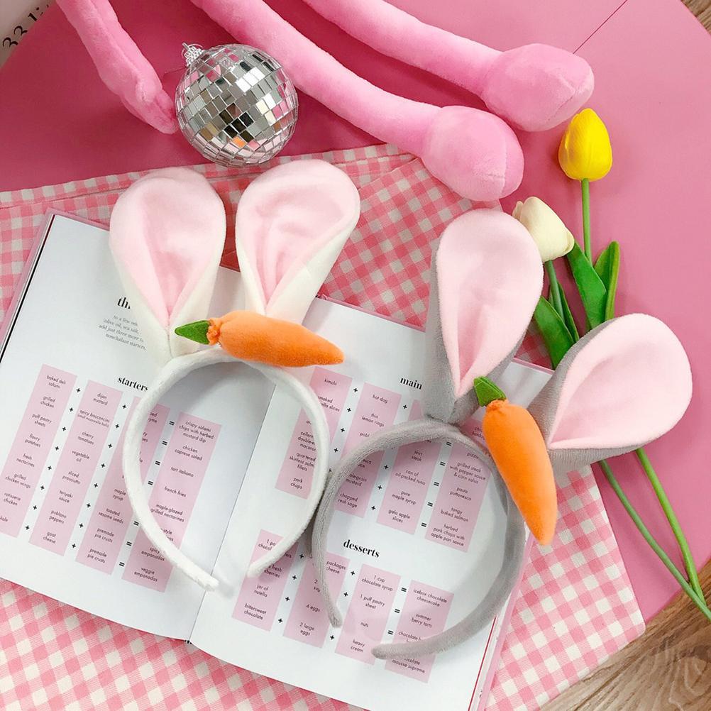 2 Pcs Cute Easter Plush Fluffy Rabbit Ears Hair Bands Party Fancy Prop Bunny Headband Party Decoration Gift
