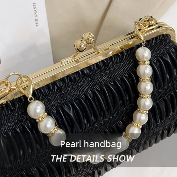 Folded mouth gold bag women's light luxury pearl handbag