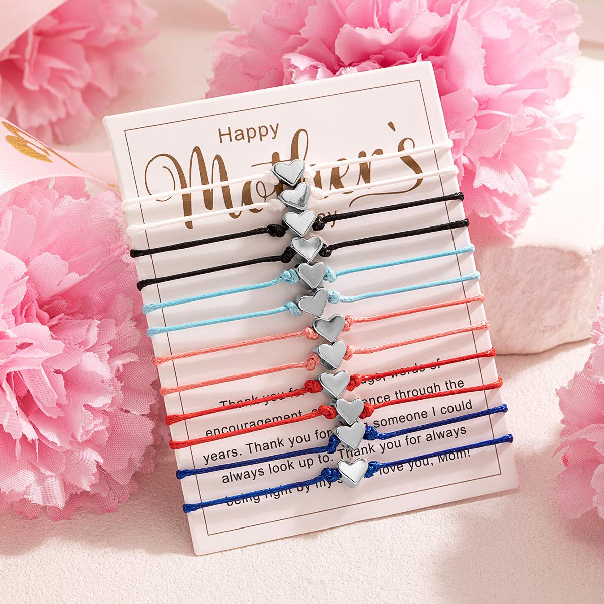 

12 pieces of colorful rope woven peach heart bracelet, Mother s Day card, multiple layered bracelets