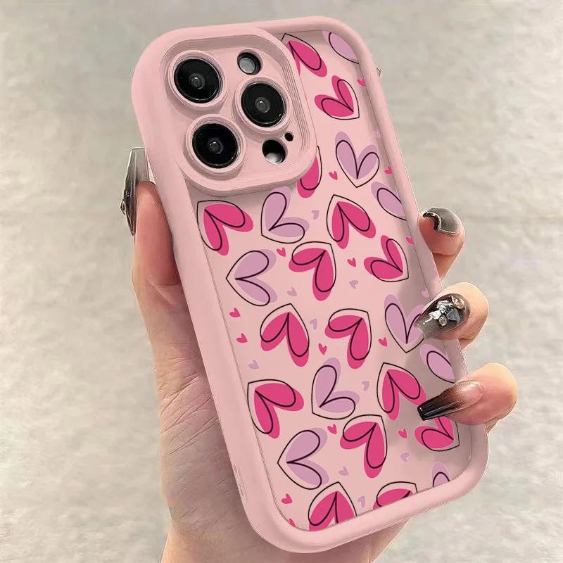 Pink Heart-Shaped Soft Silicone Phone Case for IPhone 17 16 15 14 13 12 11 Pro Max 16e X XR 7 8 Plus Shockproof Back Cover
