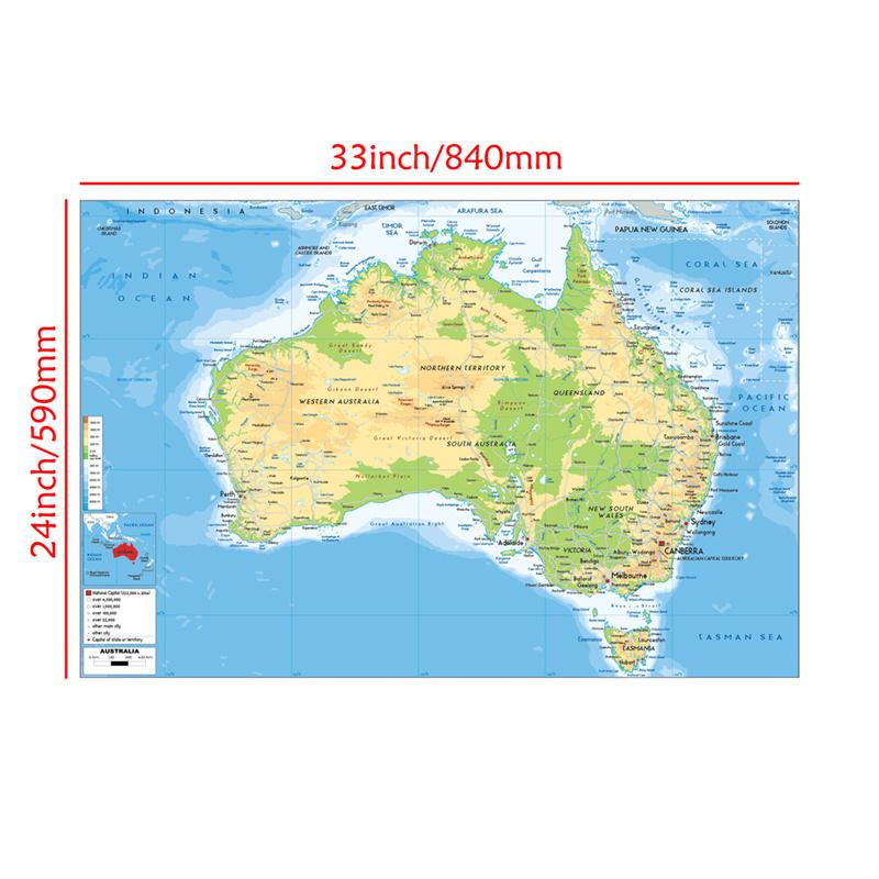 

Карта Австралии без рамки - географическая карта, настенный декор, учеба, подарок, планирование учебы и путешествий, образовательное настенное искусство, украшение дома A1-84*59cm