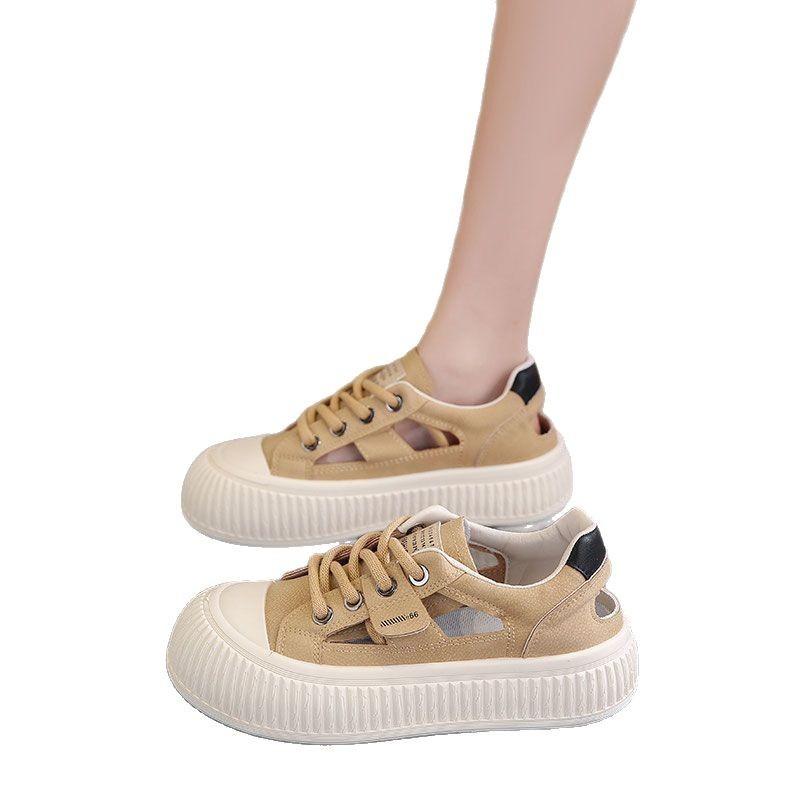 Summer Hollow Lightweight White Shoes for Female Students Board Shoes 2025 New Shoes Sports Thick Soled Sponge Cake Sandals