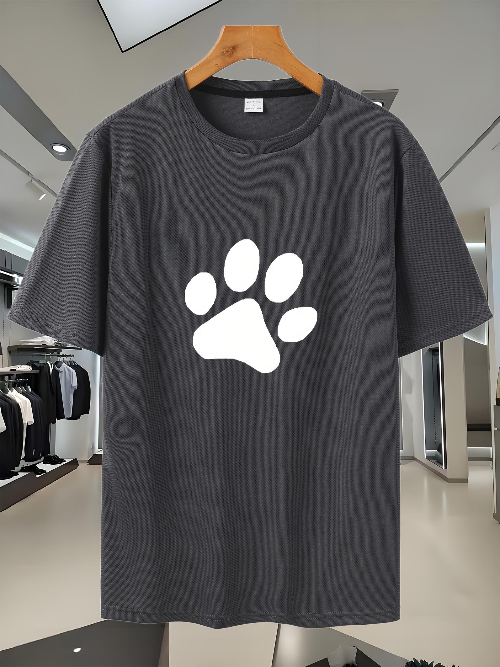 Breathable Mesh Sports T-shirt with Stylish Paw Print Design - Casual Short Sleeve XXXXL