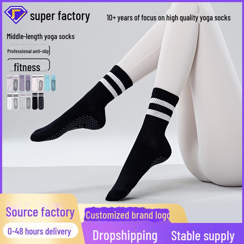

Mid-Calf Striped Non-Slip Yoga Socks for Women - Ideal for Spring and Autumn Pilates and Fitness Training. One Size