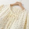 Pure cotton crepe yarn round neck spring and autumn chest pad long-sleeved trousers pajamas can be worn at home