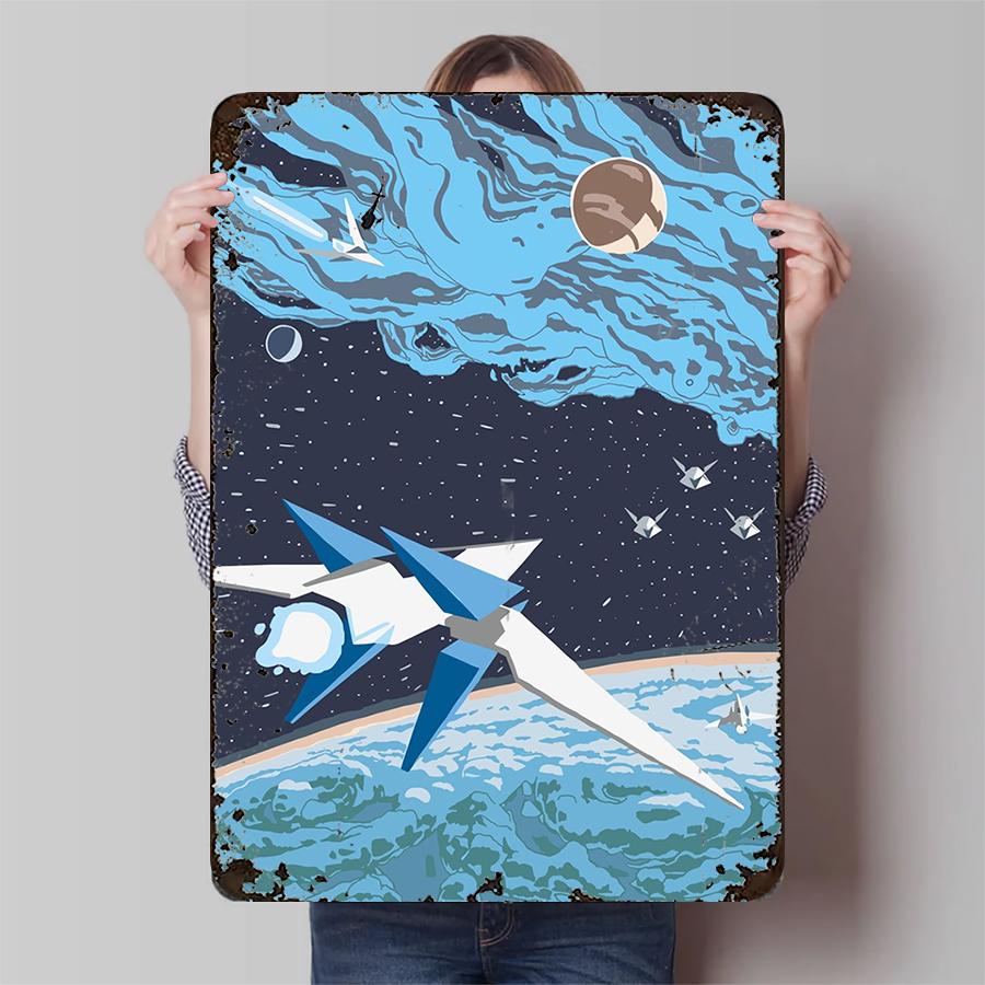 

Spaceship Interstellar Journey Metal Wall Art Modern Home Decor Space Theme Decorative Painting 20x30cm（7.8x11.8inch）