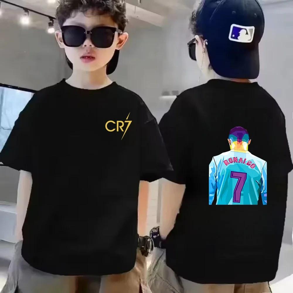 Sommar Bomull Barn T-shirt CR7 Ronaldo Andningsbar Pojke Vardaglig Mode Kortärmad Barn Idol Kläder Sport Baby T-shirt Toppar