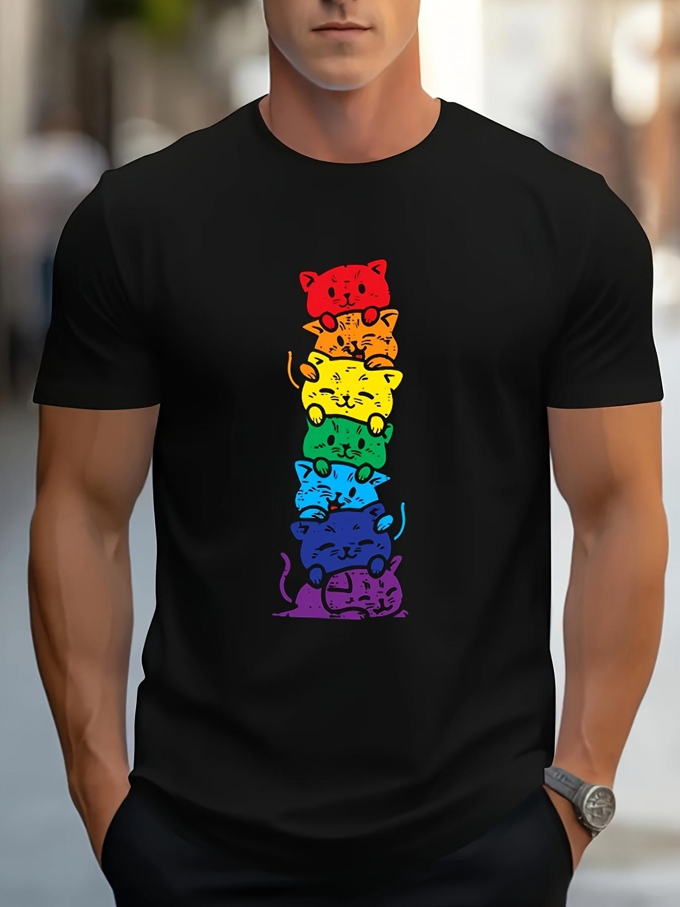 Men S Rainbow Cat Layered T-Shirt - Features a Cute Cat Design XL