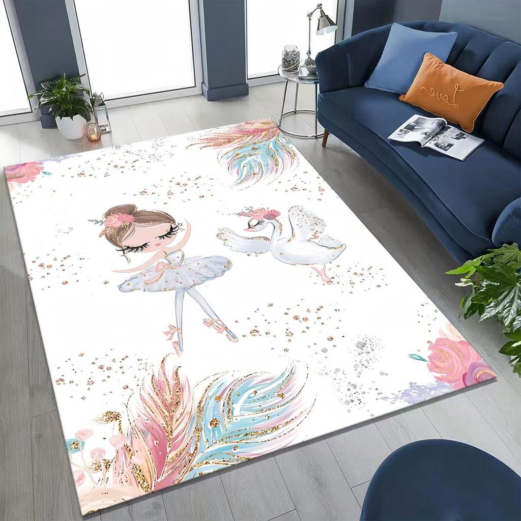 Elegant Ballet Dacing Girl Ballerina Cartoon Rug for Bedroom Living Room Sofa Home Doormat Decor,Large Kids Non-slip Floor Mat