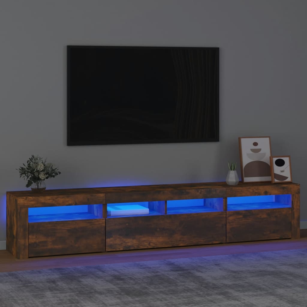 Vidaxl Szafka Pod Tv Z Oświetleniem Led, Przydymiony Dąb, 210X35X40 Cm