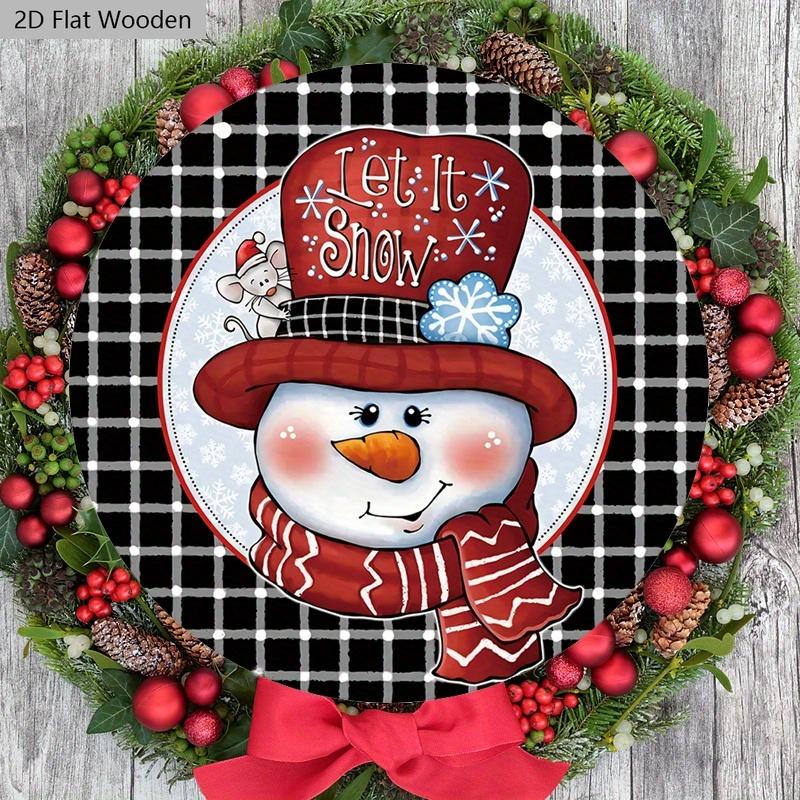 Buffalo Plaid Wooden Christmas Sign with Snowman Pattern - Navidad Round Sign for Yard Door Wall Hanging Decor - Ideal Christmas Decoration