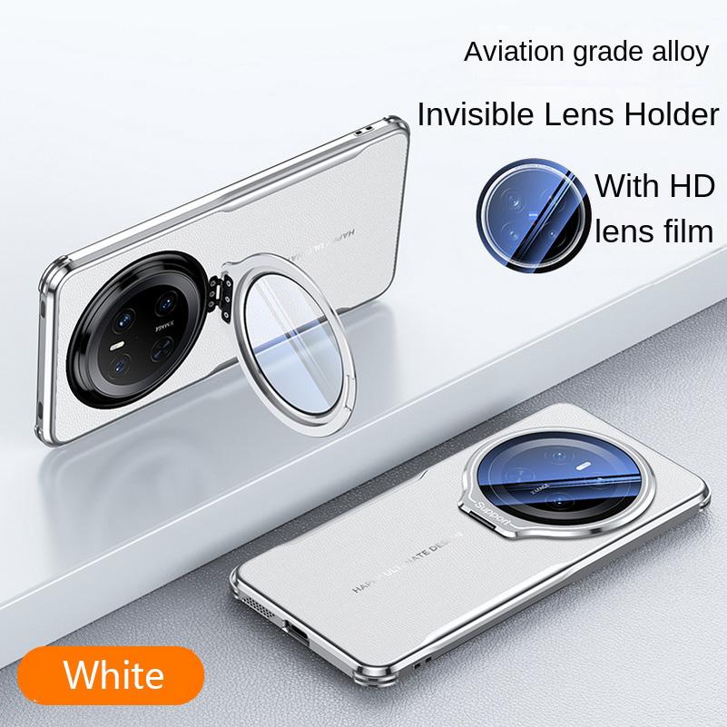 

Стеклянный объектив невидимый держатель чехол для Huawei Mate 70 Pro+ Четыре угла анти-падение простой кожаный чехол бампер для Huawei Pura 70Pro For Mate 70 Pro белый