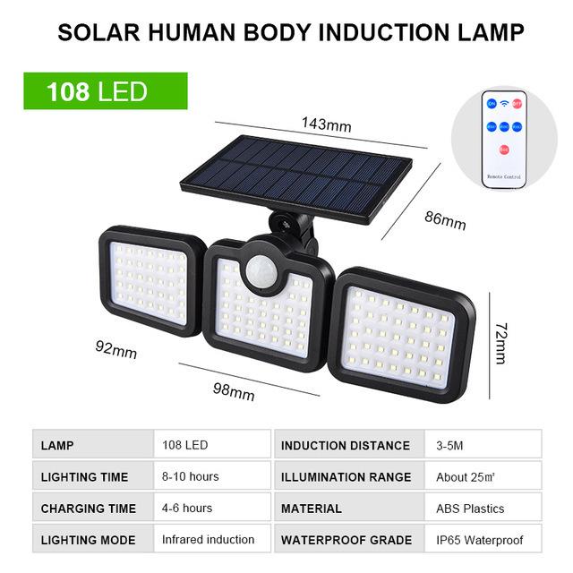 Three-Head 333 LED Solar Garden Wall Light with Motion Sensor