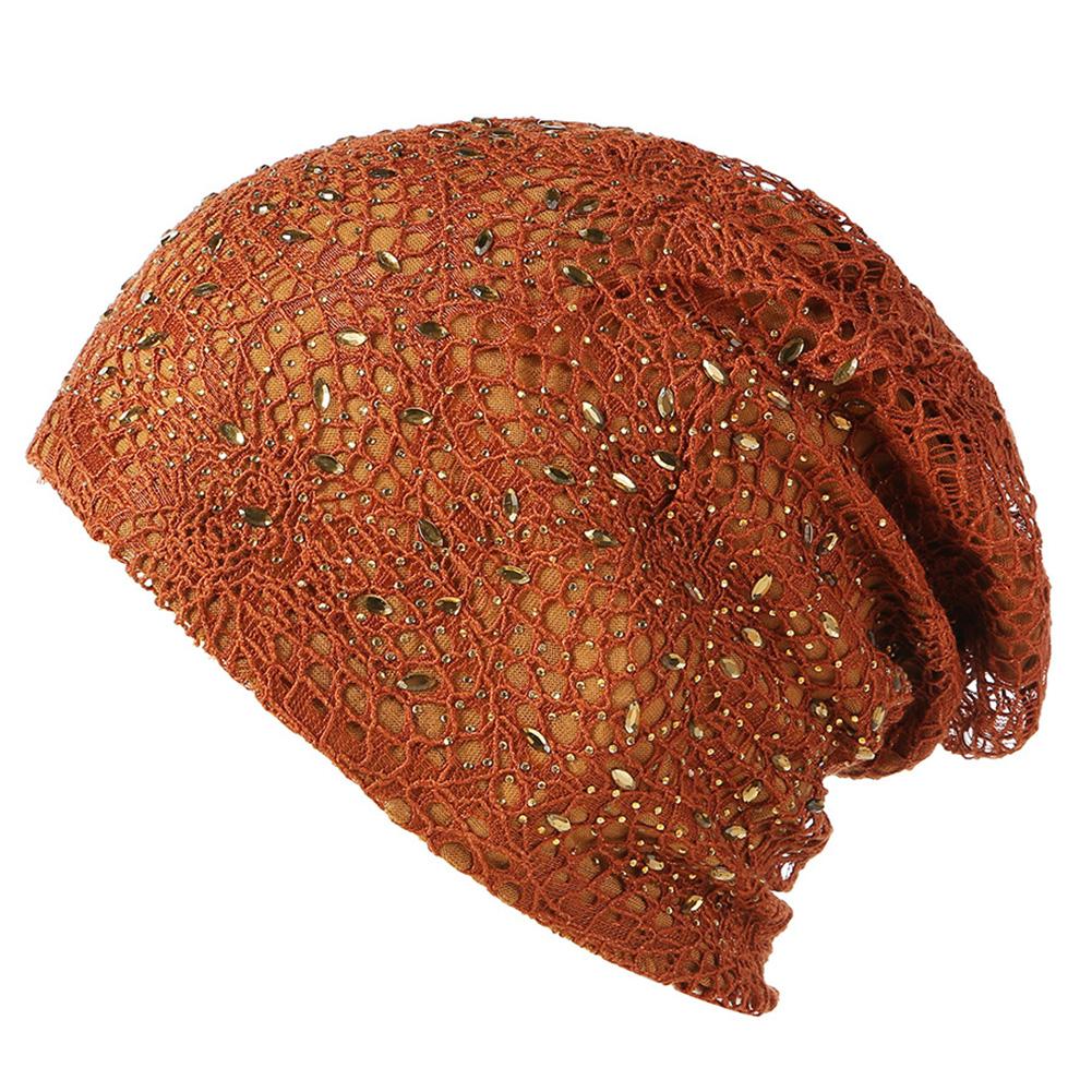 Women Delicate Hollow-out Double-layer Lace Cotton Hat Windproof Knitting Warm Cap