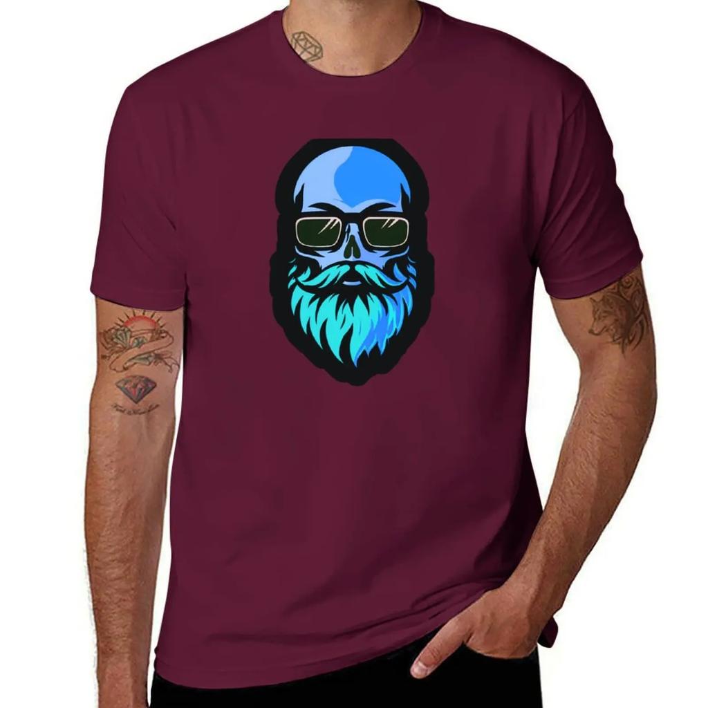 Hazey Blue Beard Skull TShirt quickdrying summer top Mens tshirt