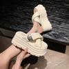 Fashion Summer Chunky Sandals Women's Thick Bottom Wedge Heels Slides 8CM High Heels Platform Leather Casual Beach Flip Flops Woman