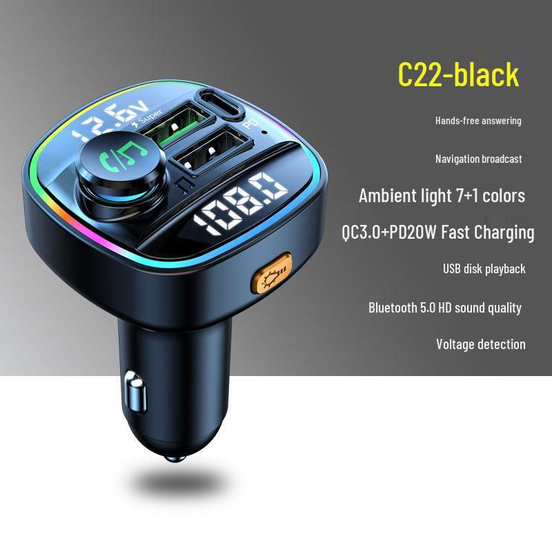 Bluetooth Car MP3 Player with Dual Display, Voltage Detection, and Super PD Fast Charging Cigarette Lighter Adapter