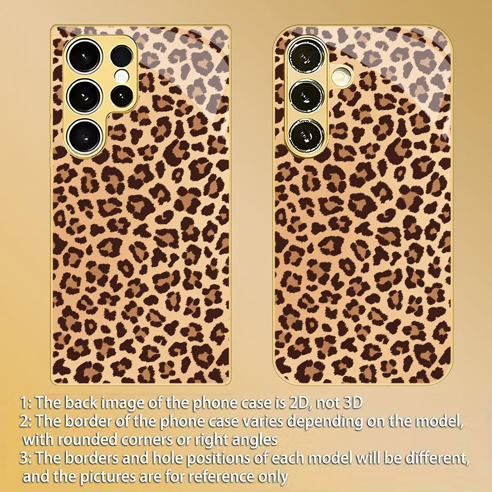Leopard Print Metallic Paint Glass Phone Case Suitable for Samsung Galaxy S26 S25 S24 S22 S21 S20 FE/Ultra/Plus Anti Drop