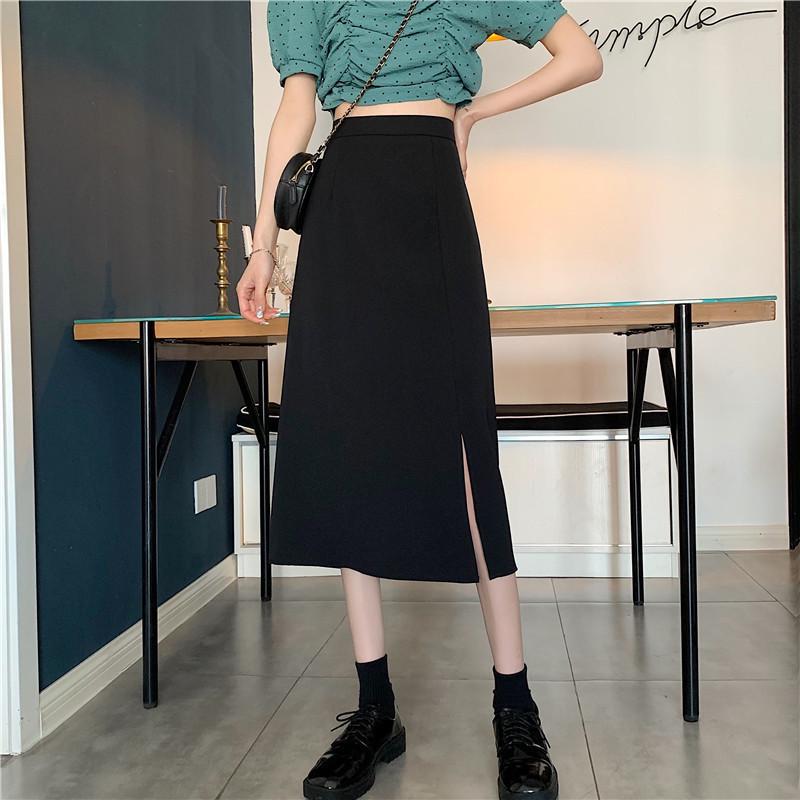 

Women s High-Waist Black Midi Skirt - Drape Design with Slit, A-Line, Over-the-Knee, Perfect for Spring/Summer 3XL