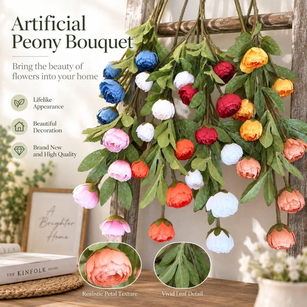1Pc Long Stem Artificial Peony Bouquet 4 Heads Faux Peony Branch Party Wedding Bride Decoration