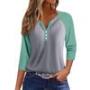 Women's Fashion Casual Raglan Sleeve Colorblock V-Neck Three-quarter Sleeve Decorative Button T-shirt Top