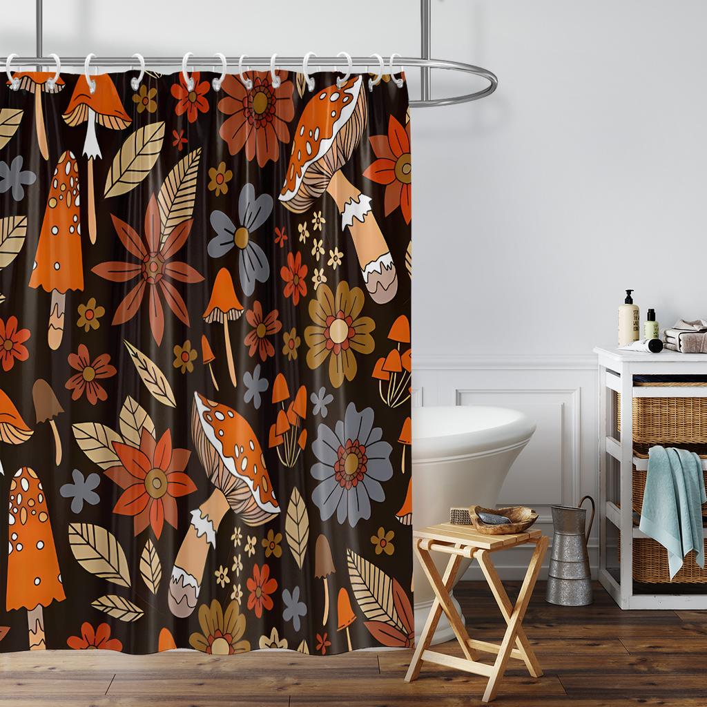 1 piece of 180x180cm orange mushroom digital printing shower curtain partition, bathroom waterproof and mold resistant